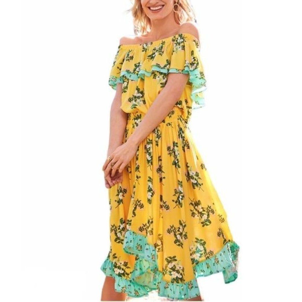 Matilda Jane Brilliant Daydream Hooked on a Feeling Yellow Floral Dress Medium